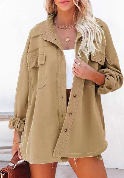 

Casual Plain Shawl Collar Jacket, Khaki, Jackets
