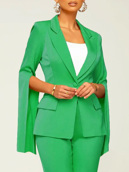 

Plain Autumn Urban Polyester Lapel Collar Regular X-Line Regular Regular Size Blazer for Women, Green, Blazers