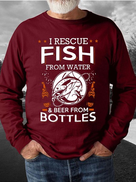 Men I Rescue Fish From Water Beer Casual Sweatshirt, Red, Hoodies&Sweatshirts