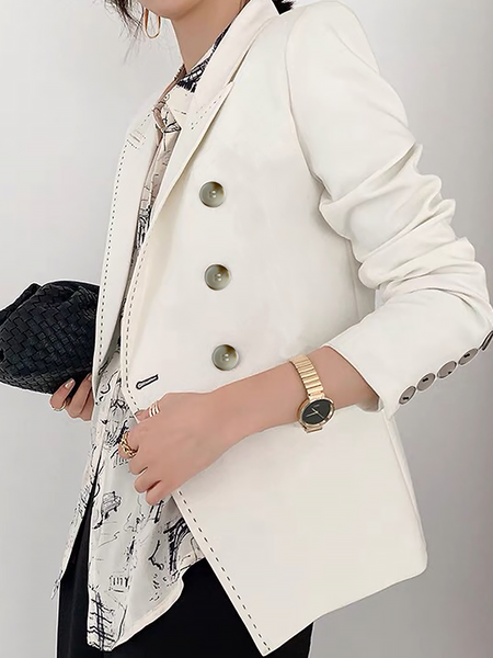 

Autumn H-Line Long sleeve Commuting Loose Plain Blazer, White, Blazers