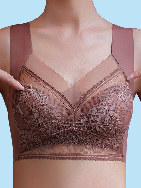 Sexy Lace No Steel Ring Sleeping Seamless Lingerie, Camel, Bra & Bra Sets