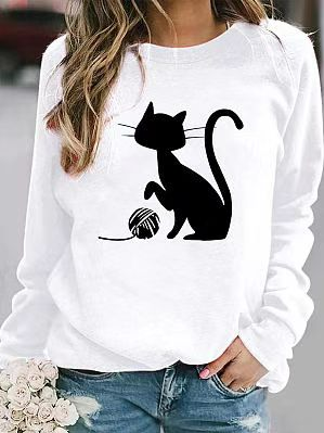 

Casual Autumn Cat Micro-Elasticity Daily Loose Regular H-Line Regular Sweatshirts for Women, White, Sweatshirts & Hoodies