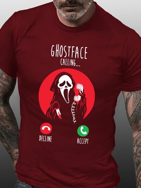 

Mens Ghostface Calling Halloween Casual T-Shirt, Red, T-shirts