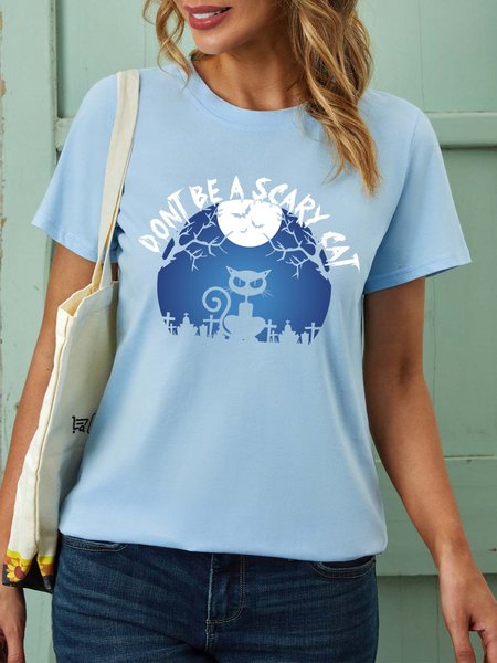 

Lilicloth X Jessanjony Women Black Cat Halloween Casual T-Shirt, Light blue, T-shirts