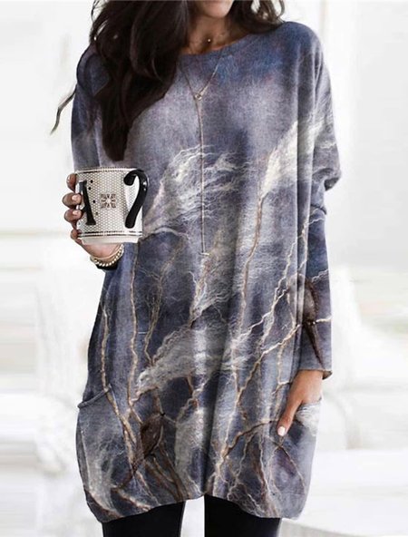 

Casual Leaf Crew Neck Regular Fit Dresses, Gray, Dresses