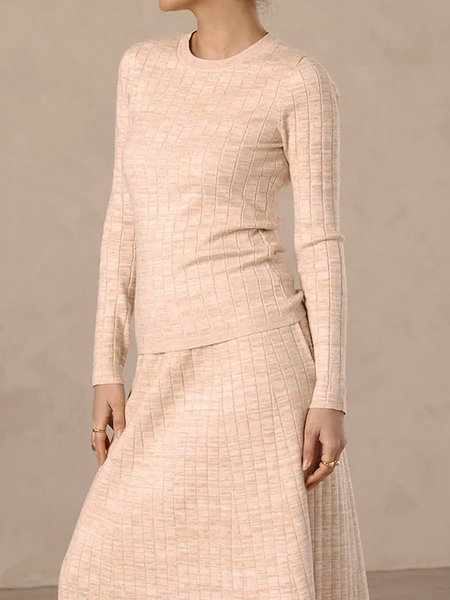 

High Elasticity Regular Fit Simple Long sleeve Sweater, Apricot, Sweaters