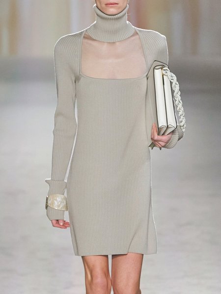 

Women Plain Autumn Urban Cut-outs Micro-Elasticity Loose Commuting Turtleneck Regular Size Sweater, Cream, Sweaters