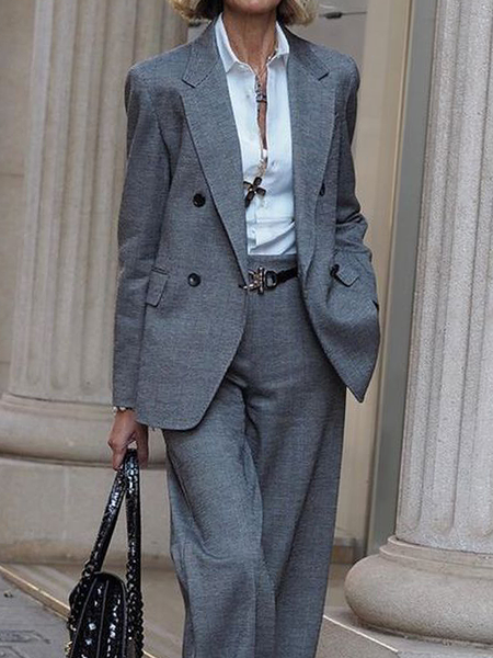 

Loose Lapel Collar Plain Long sleeve Regular Size Blazer, Gray, Blazers
