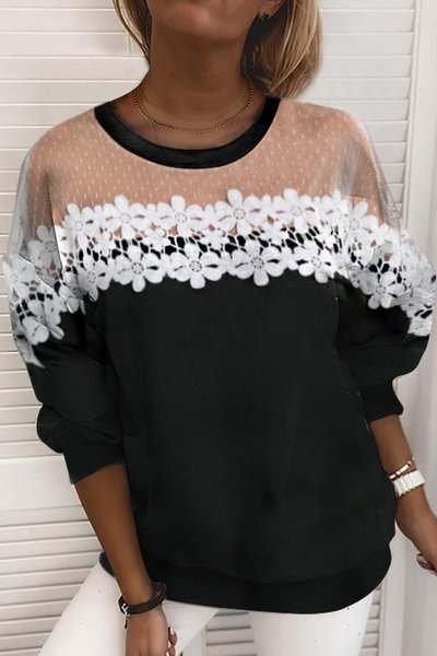 

Women Casual Plain Autumn Micro-Elasticity Daily Long sleeve Crew Neck H-Line Regular Sweatshirts, Black, Sweatshirts & Hoodies