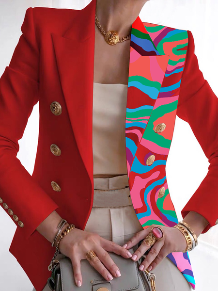 

Loose Long sleeve Lapel Collar H-Line Urban Blazer, Red, Blazers