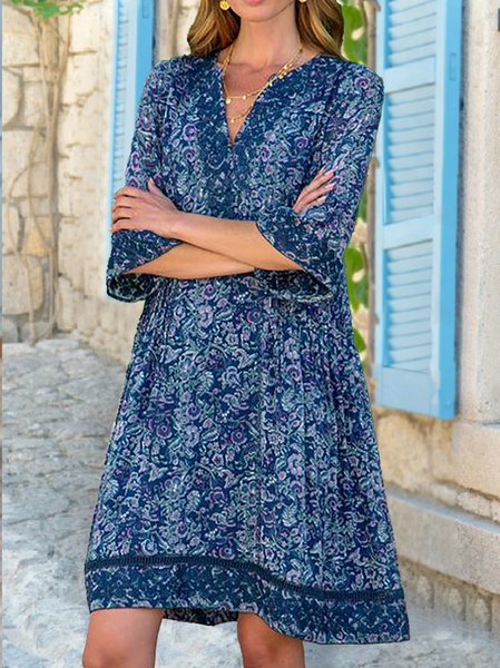 

Floral Regular Fit Casual Dresses, Blue, Dresses