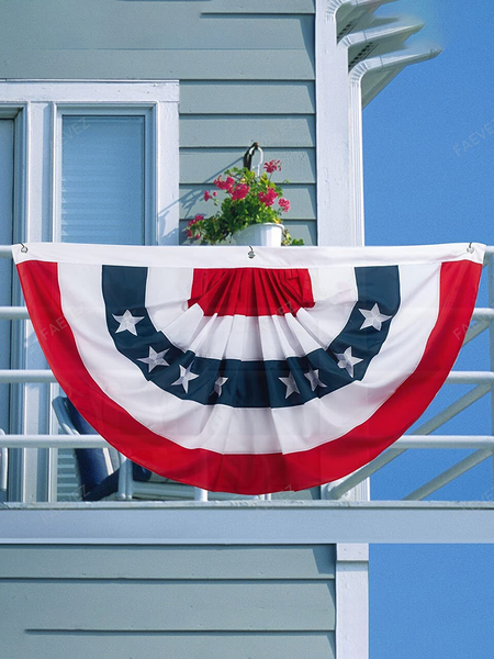 

USA Pleated Fan Flag American US Bunting Flag Patriotic Half Fan Banner Flag with Canvas Header and Brass Grommets, As picture, Home & Garden & Decorations