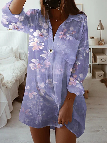 

Women Casual Floral Autumn Natural Daily Loose Long sleeve H-Line Regular Dresses, Multicolor, Dresses