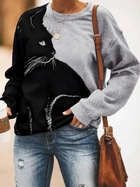 

Women Casual Color Block Autumn Spandex Heavyweight Daily H-Line Medium Elasticity Regular Size Sweatshirts, Black-grey, Hoodies & Sweatshirts