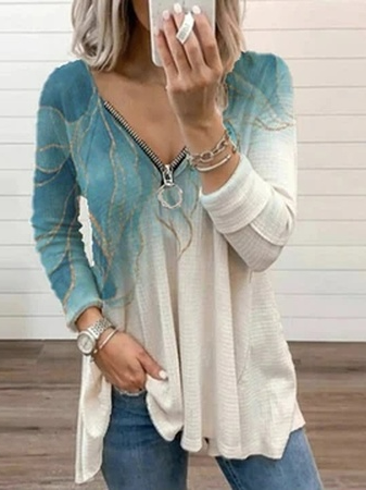 

Floral V Neck Casual Top, Multicolor, Tops