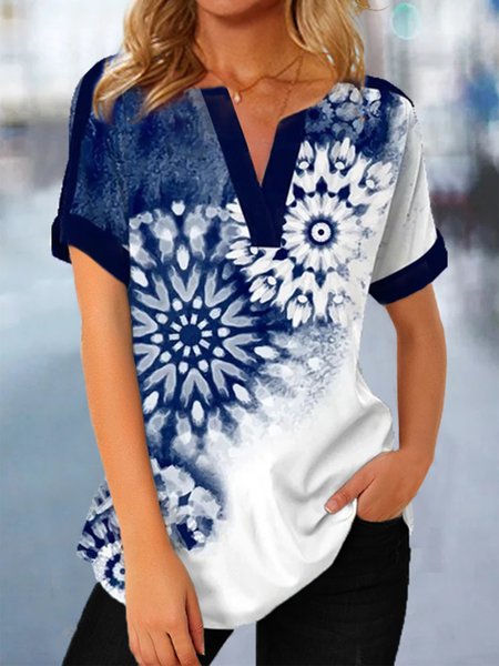 

Ombre V Neck Casual Blouse, Blue, Blouses & Shirts