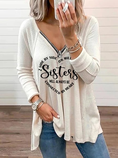 

V Neck Casual Loose T-Shirt, Apricot, T-Shirts