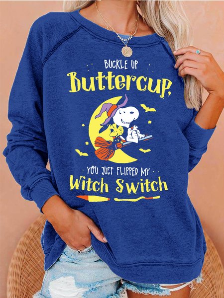 

Womens Buckle Up Butter Cup Halloween Crew Neck Casual Sweatshirts, Blue, Hoodies&Sweatshirts