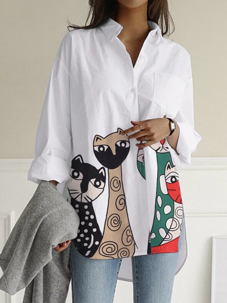 

Long Sleeve Loose Shirt Collar Casual Blouse, White, Blouses and Shirts