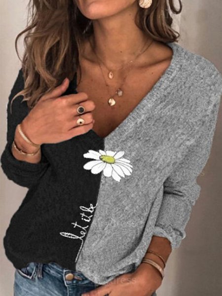 

Casual Floral Sweater, Black-grey, Sweaters