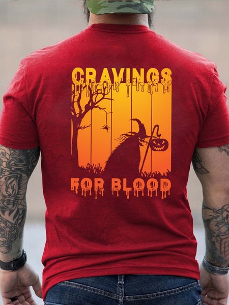 

Lilicloth X Jessanjony Men Gravings For Blood Halloween Witch Pumpkin Light Loose Casual T-Shirt, Red, T-shirts
