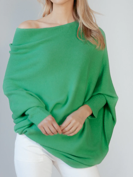 

Women Plain Autumn Urban Polyester High Elasticity Loose Asymmetrical Long sleeve Regular Sweater, Green, Sweaters