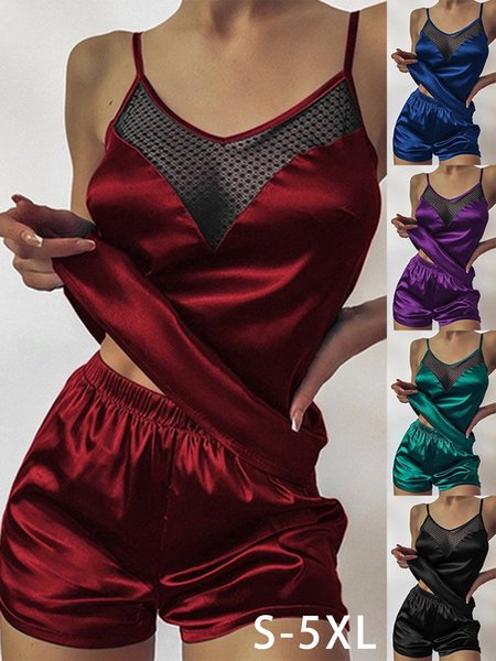 

Halloween Sexy Netting Perspective Homewear Pajamas Set, Wine red, loungewear & lingeries