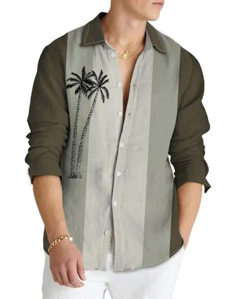 Cotton Linen Hawaiian Long Sleeve Billiard Shirt, As picture, Long Sleeve Shirts