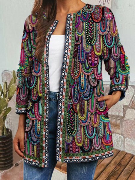 

Women Casual Ethnic Autumn Natural No Elasticity Loose Woolen Mid-long Regular Size Other Coat, Multicolor, Cardigans