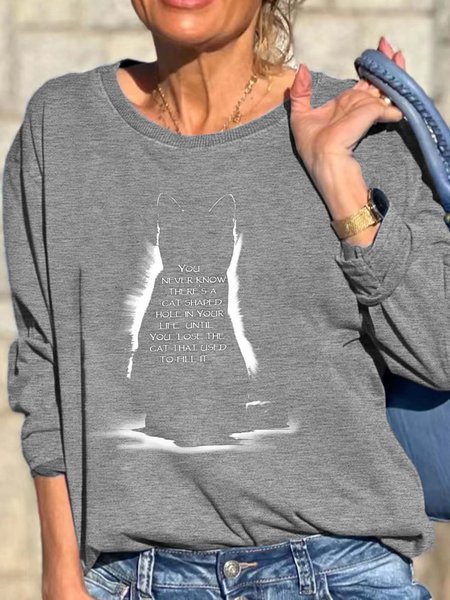 

Women Light Cat Shaped Crew Neck Casual Sweatshirt, Gray, Hoodies&Sweatshirts