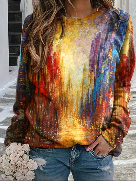 

Painting Crew Neck Loose Sweatshirt, Multicolor, Sweatshirts & Hoodies