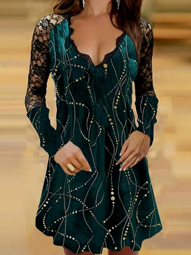 

Geometric Cotton-Blend Loose Dresses, Green, Dresses