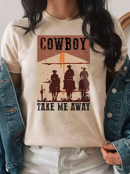 

Casual Animal Autumn Daily Loose Crew Neck Regular H-Line Regular Size T-shirt for Women, Camel, T-Shirts