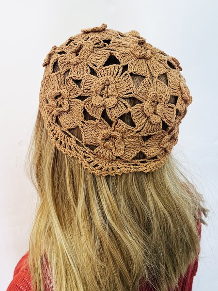 

Ethnic Vintage Hand Crochet Floral Hat, Coffee, Women Hats