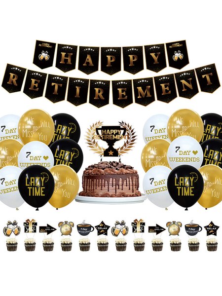 

Leisure Time HAPPY RETIREMENT Retirement Party Decoration Flag Pulling Flag Planting Balloon Package, Color2, Home & Garden & Decorations