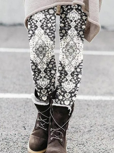Ethnic Tight Leggings, Gray, leggings