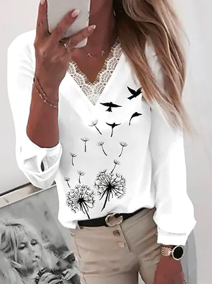 

Casual Dandelion V Neck Top, White, Shirts & Blouses