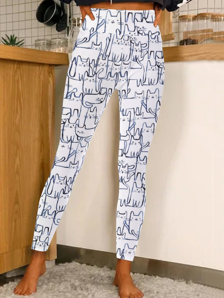 

Women Funny Cat Regular Fit Leggings, White, Leggings