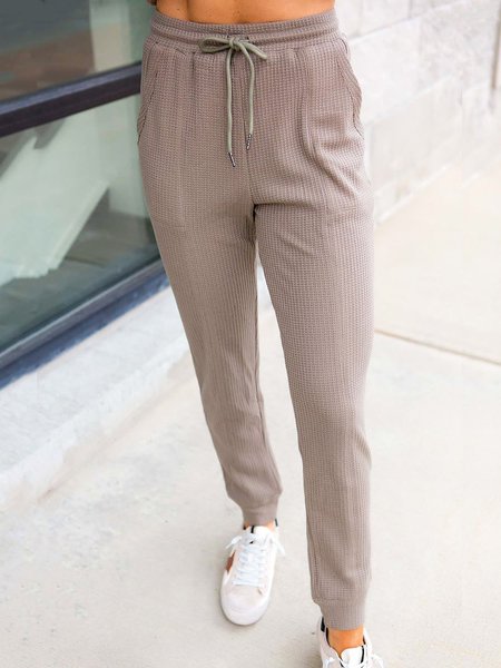 

Women Casual Plain Autumn Micro-Elasticity Daily Elastic Band Cotton-Blend H-Line Regular Casual Pants, Khaki, Pants