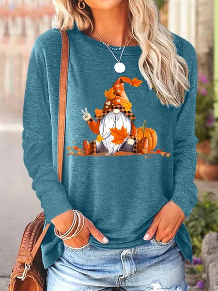 

Women's Thanksgiving Crew Neck Casual Long Sleeve T-shirt, Green, Long sleeves