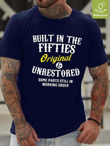 

Men's Waterproof Oilproof And Stainproof Fabric Printed T-Shirt With Fifties, Blue, T-shirts