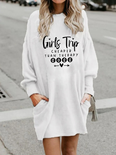 Funny Girl Trip Text Letters Crew Neck Casual Dress
