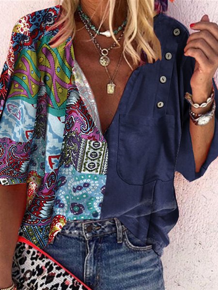 

Regular Fit Casual V Neck Top, Blue, Shirts & Blouses
