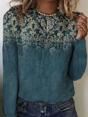 

Floral Casual Jersey T-Shirt, Blue, T-Shirts