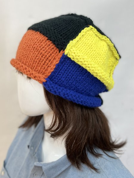 

Casual Contrast Hand Knitted Beanie Loose Hat, As picture, Women Hats