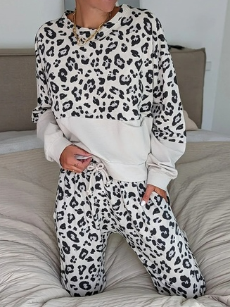 

Leopard Loose Cotton-Blend Two Piece Sets, Multicolor, Suit Set