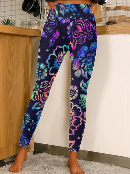 

Women Large Format Flowers Casual Regular Fit Leggings, As picture, Leggings