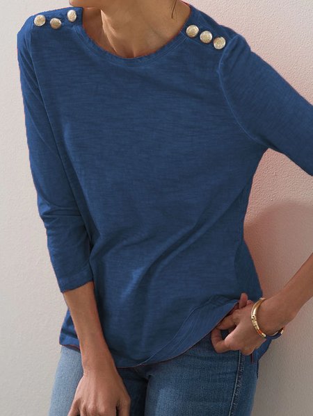 

Loose Casual Plain T-Shirt, Blue, T-Shirts