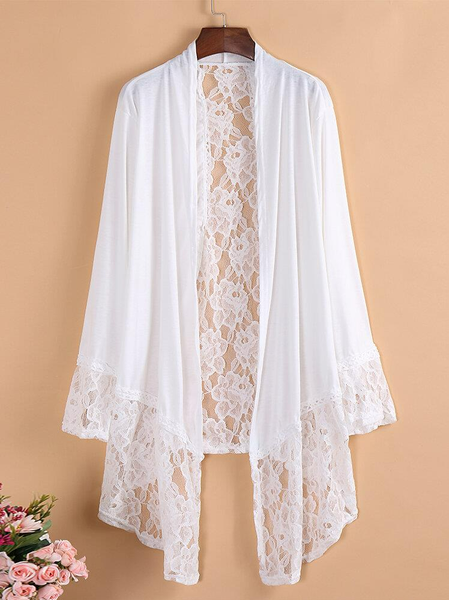 Casual Lace Plain Others Other Coat, White, Cardigans