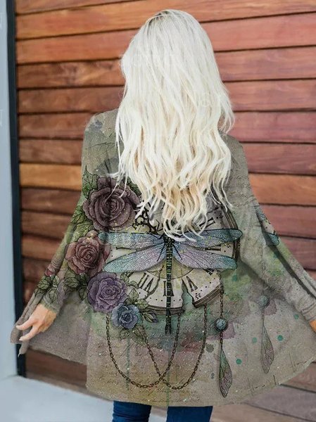 

Geometric Daily Regular Fit Long sleeve Coat, Green, Cardigans